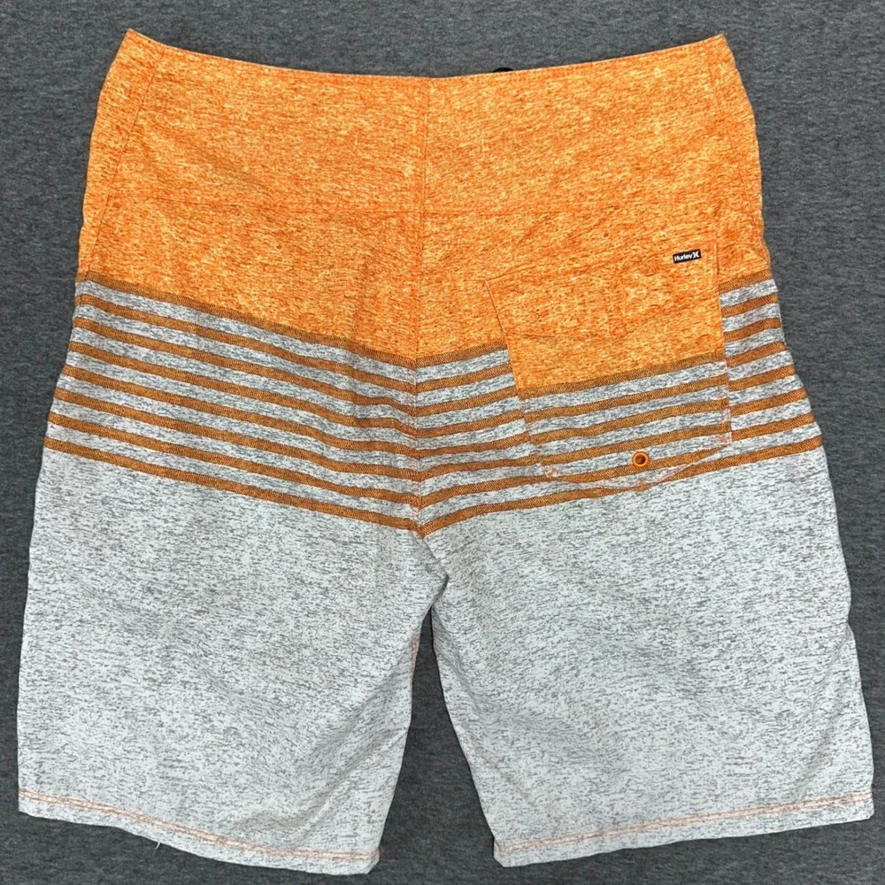 Hurley Board Shorts Swim Trunks Orange Black Striped Beach Surf‎ Casual Size 30